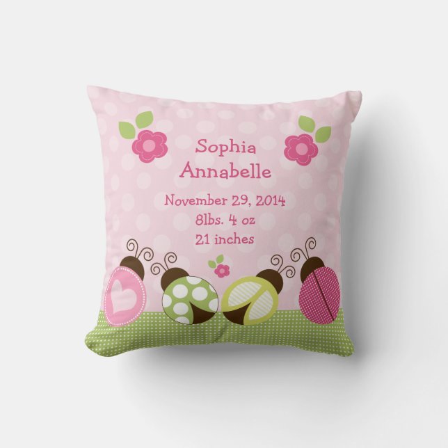 Personalised "Pretty Ladybugs & Flowers" Pillow (Front)