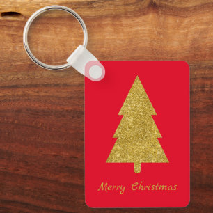 Personalised pretty luxury gold tree Xmas red Key Ring