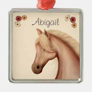 Personalised Pretty Palomino and Flowers Horse Metal Tree Decoration
