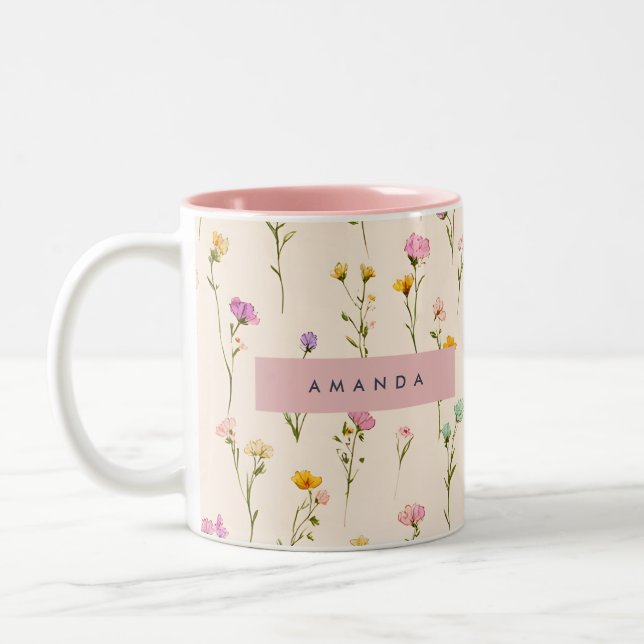 Personalised Pretty Pastel Blossoms Two-Tone Coffee Mug (Left)