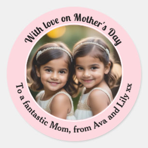 Personalised Pretty Pastel Pink Photo Mothers Day Classic Round Sticker