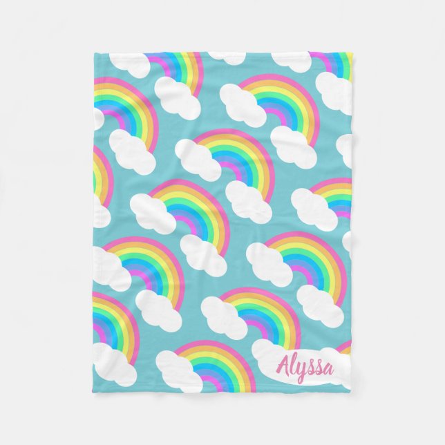 Personalised Pretty Pastel Rainbows Gift Fleece Blanket (Front)