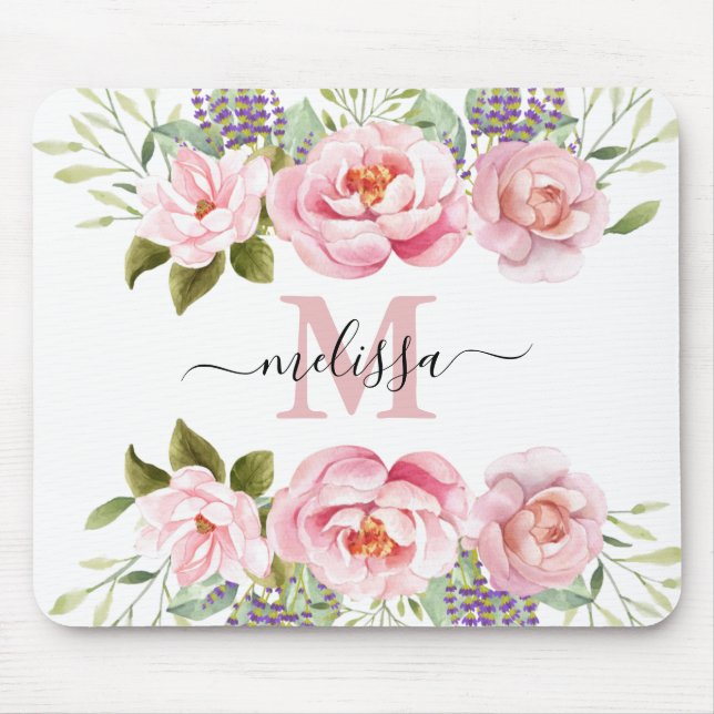 Personalised Pretty Pink Blush Floral Mouse Pad (Front)