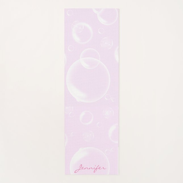 Personalised Pretty Pink Bubbles Name Yoga Mat (Front)