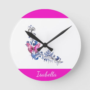 Personalised Pretty Pink Butterfly Wall Clock