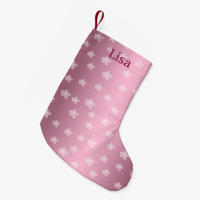 Personalised Pretty Pink Floral Christmas Stocking (Front (Hanging))