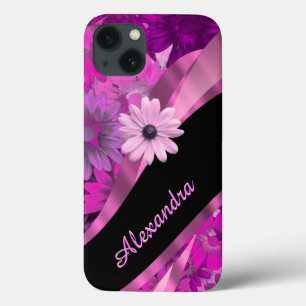 Personalised pretty pink floral pattern iPhone 13 case