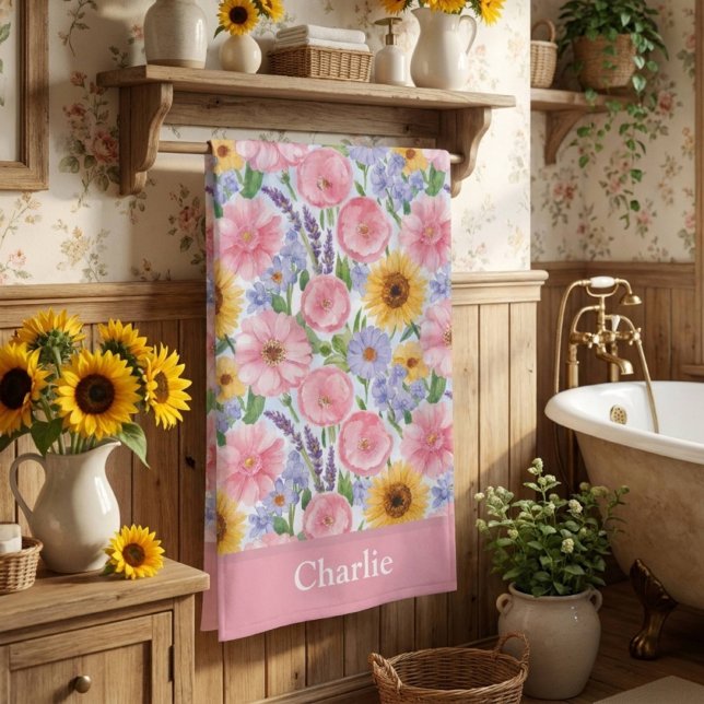 Personalised Pretty Pink Flower Bath Towel (Creator Uploaded)