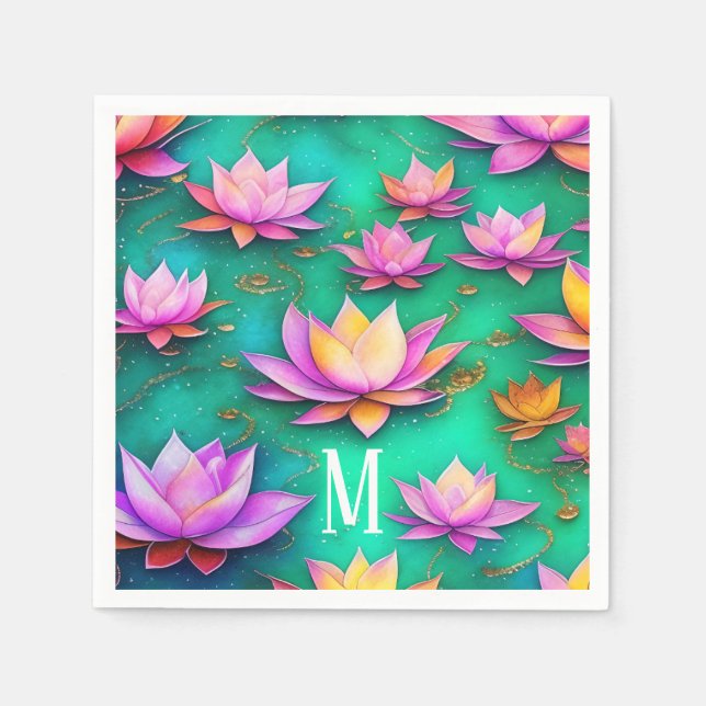 Personalised Pretty Pink Lotus Flower Pattern Napkin (Front)