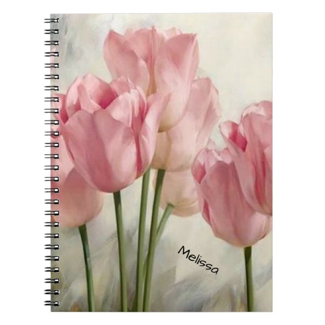 Personalised Pretty Pink Tulips Notebook (Front)