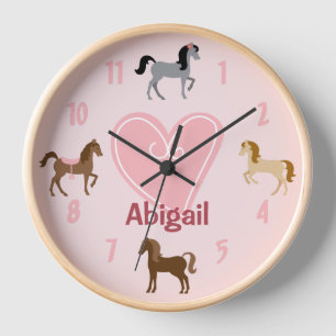 Personalised Pretty Ponies and Pink Heart Horse Clock
