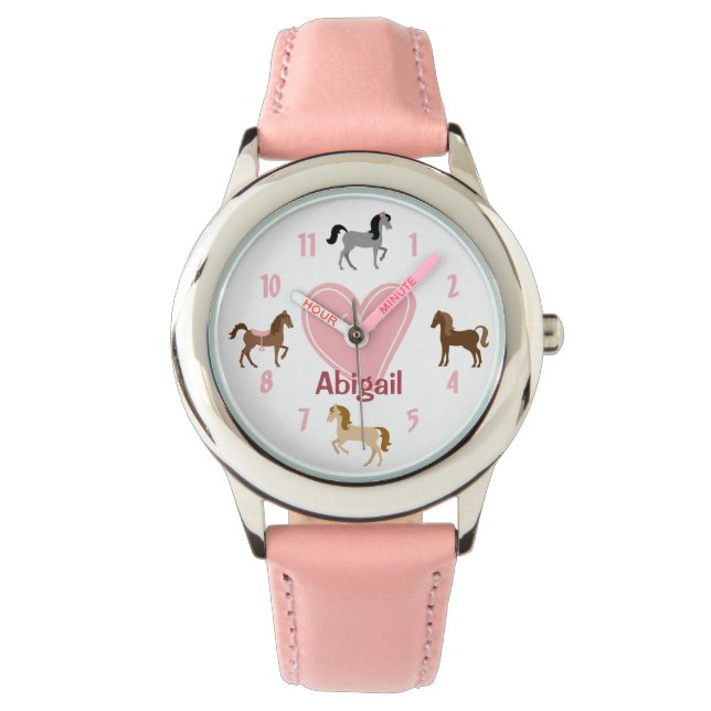 Personalised Pretty Ponies and Pink Heart Horse Watch (Front)