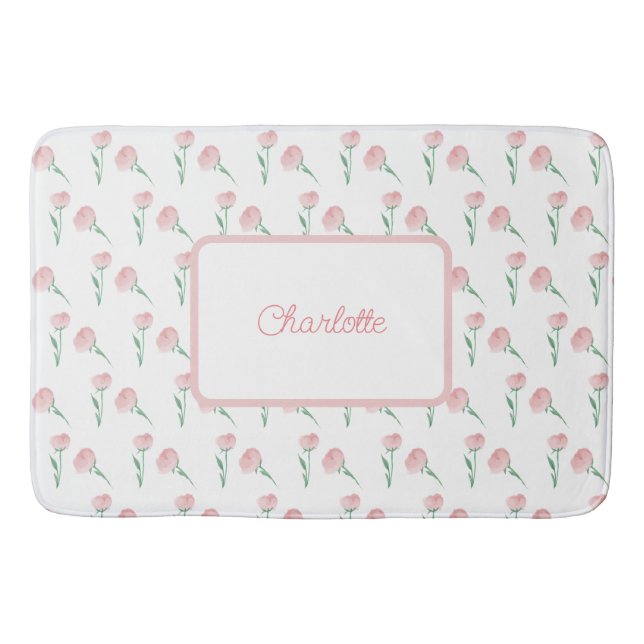 Personalised Pretty Preppy Peony Placemat Bath Mat (Front)
