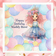Personalised Pretty Princess Birthday Paper Napkin