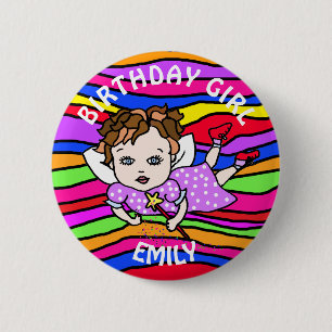 Personalised Pretty Purple Fairy Birthday Girl 6 Cm Round Badge