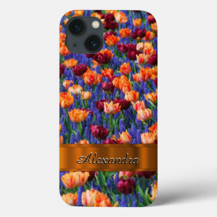 Personalised pretty tulip flower field iPhone 13 case