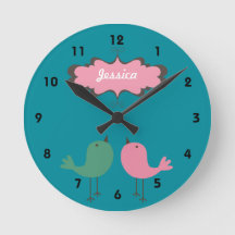 Personalised Pretty Two Birds Wall Clock