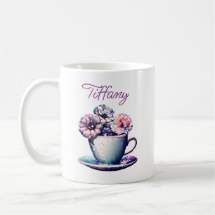 Personalised Pretty Vintage Tea Cup and Flowers