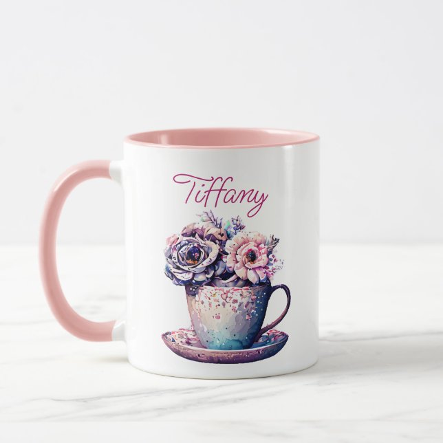 Personalised Pretty Vintage Tea Cup of Flowers (Left)