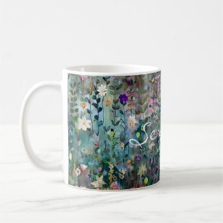 Personalised Pretty Whimsical Boho Wildflower Teal Coffee Mug