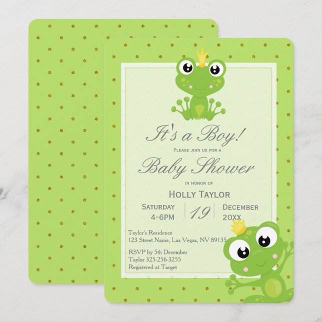 Personalised Prince Frog Baby Shower Invitation (Front/Back)