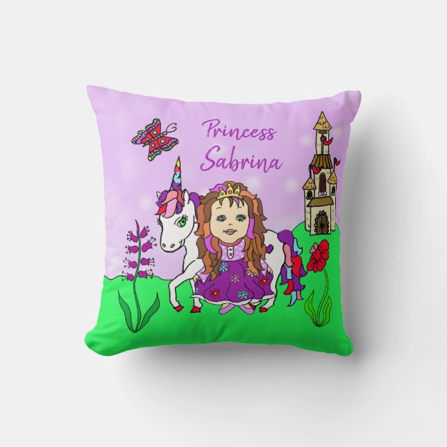 Personalised Princess and Unicorn Rainbow Girl's Cushion (Front)