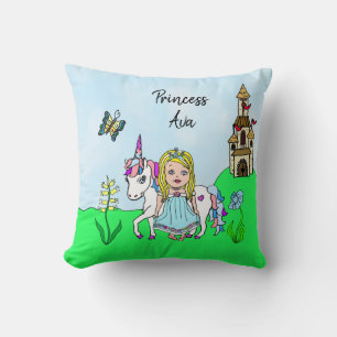 Personalised Princess and Unicorn Rainbow Girl's Cushion