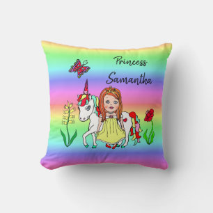 Personalised Princess and Unicorn Rainbow Girl's Cushion