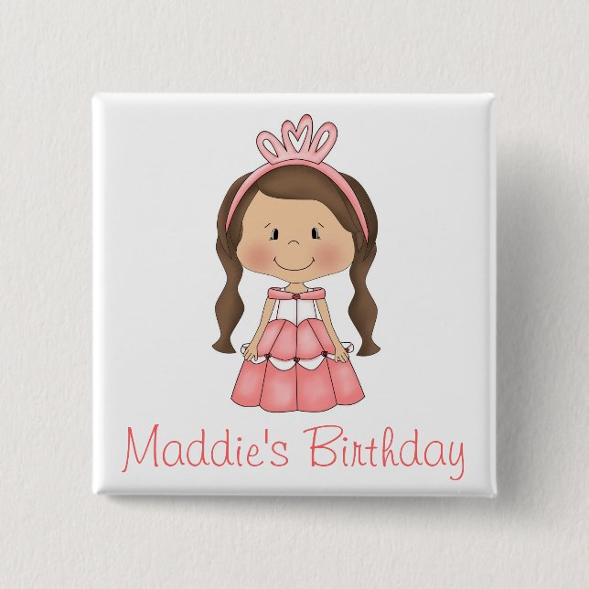 Personalised Princess Buttons Birthday pins (Front)