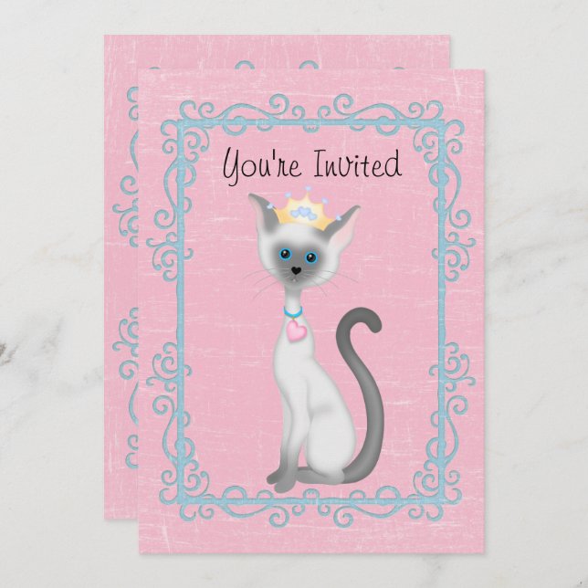 Personalised Princess Cat Pink Birthday Invitation (Front/Back)