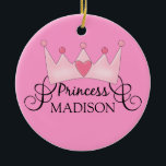 Personalised Princess Christmas Ornament<br><div class="desc">This super cute princess crown ornament makes a great holiday keepsake for your child, just change the template text and change the background colours if you want and you're all set! If you need help or have something else in mind, just click on the contact link above to send the...</div>