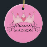 Personalised Princess Christmas Ornament<br><div class="desc">This super cute princess crown ornament makes a great holiday keepsake for your child, just change the template text and change the background colours if you want and you're all set! If you need help or have something else in mind, just click on the contact link above to send the...</div>