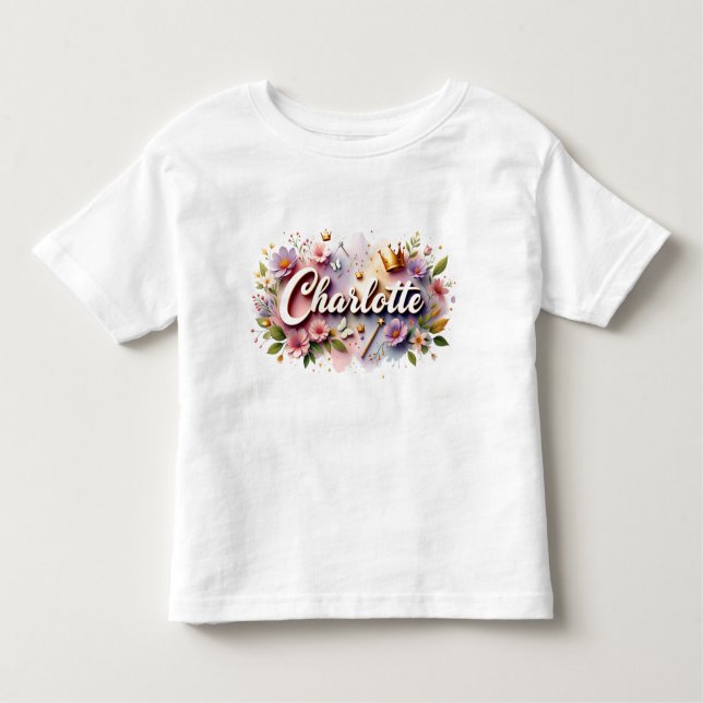 Personalised Princess Floral Kids T-Shirt (Front)