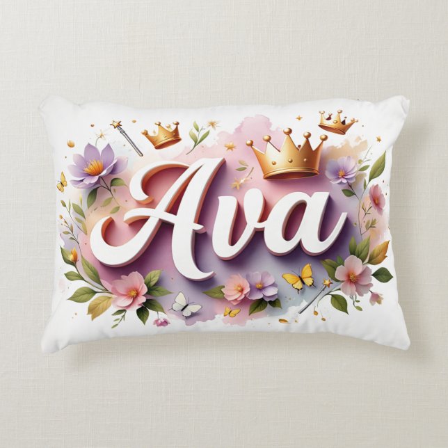 Personalised  Princess Floral Name  Decorative Cushion (Front)