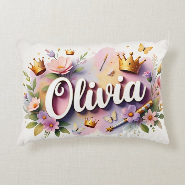 Personalised  Princess Floral Name  Decorative Cushion (Front)