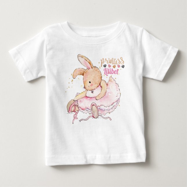 Personalised Princess Lilibet Ballerina Rabbit Baby T-Shirt (Front)