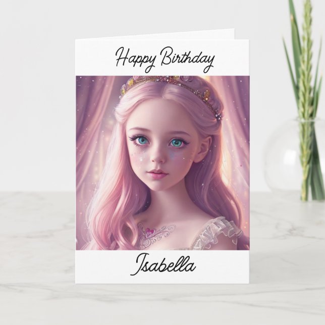 Personalised Princess Little Girl's Birthday Card (Front)