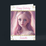 Personalised Princess Little Girl's Birthday Card<br><div class="desc">Birthday card for a little girl. Pretty pink Princess with sparkles pink AI art.</div>