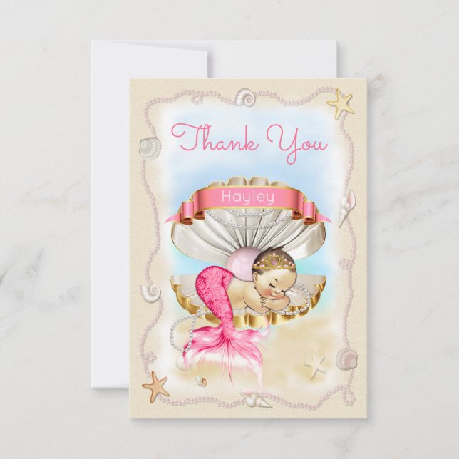 Personalised Princess Mermaid Clam Shell Thank You Card (Front)
