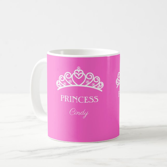 Personalised princess mug in pink with name (Front Left)