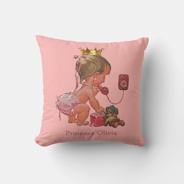 Personalised Princess on Phone with Teddy Bear Cushion (Front)
