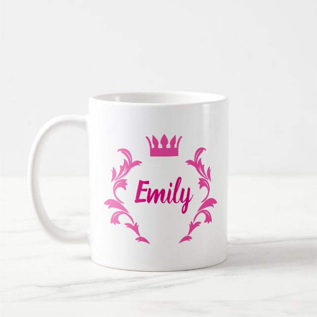 Personalised princess pink crown custom name Mug (Left)