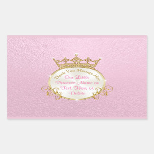 Personalised Princess Stickers, Pink, Gold Tiara Rectangular Sticker