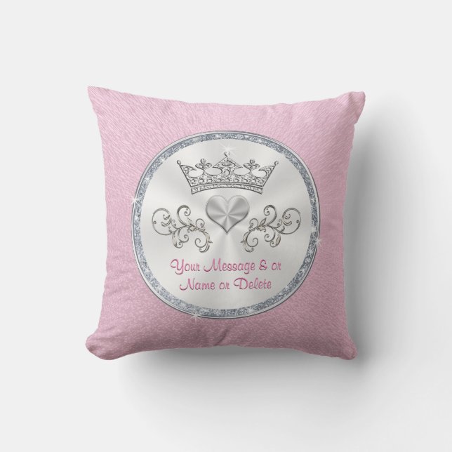 Personalised Princess Tiara Pink Pillow for Girls (Front)
