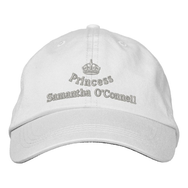 Personalised princess with royal crown embroidered hat (Front)