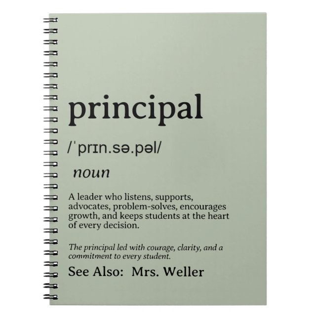 Personalised Principal Definition Leadership Notebook (Front)