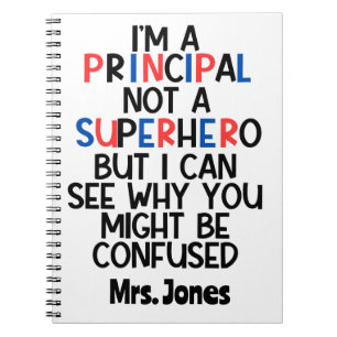 Personalised Principal red blue black Superhero Notebook