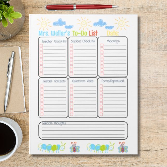 Personalised Principal To-Do List Elementary theme Notepad (Fully customizable Principal Daily To-Do List )