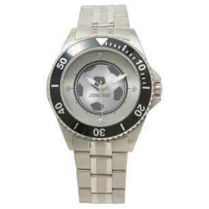 Personalised Printed metallic silver soccer ball Watch