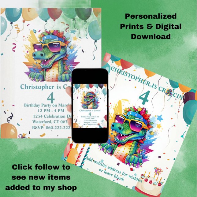 Personalised Prints & Download Crocodile Birthday  Invitation (Creator Uploaded)